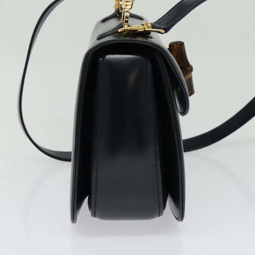 Gucci Vintage Convertible Bamboo Top Handle Bag Navy Leather Good condition - Inside View