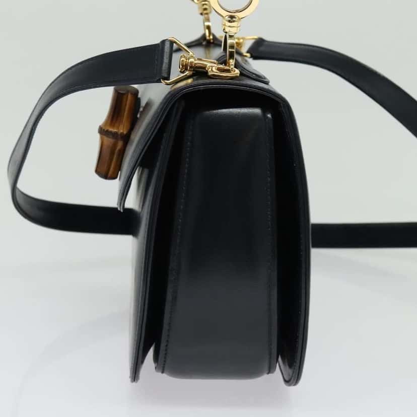 Gucci Vintage Convertible Bamboo Top Handle Bag Navy Leather Good condition - Model View