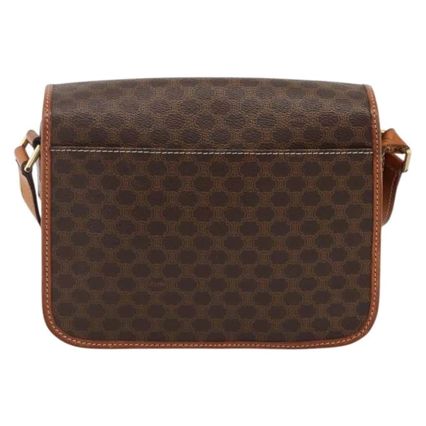 Celine Vintage Macadam Circle Logo Shoulder Bag Brown Canvas Fair condition - Back View