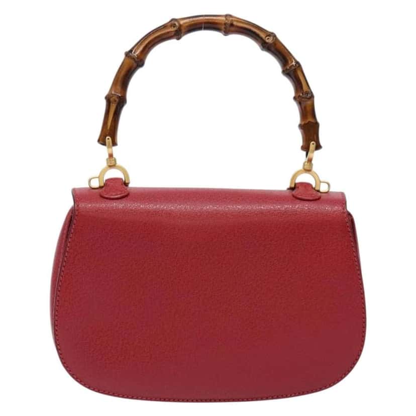 Gucci Vintage Convertible Bamboo Top Handle Bag Red Leather Good condition - Back View