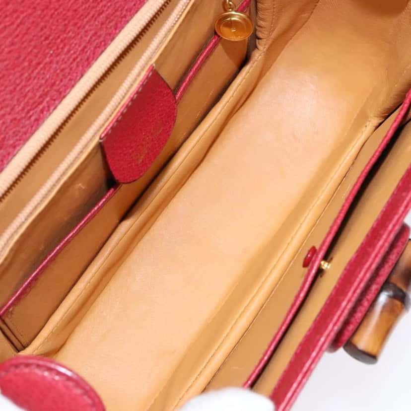 Gucci Vintage Convertible Bamboo Top Handle Bag Red Leather Good condition - Box View