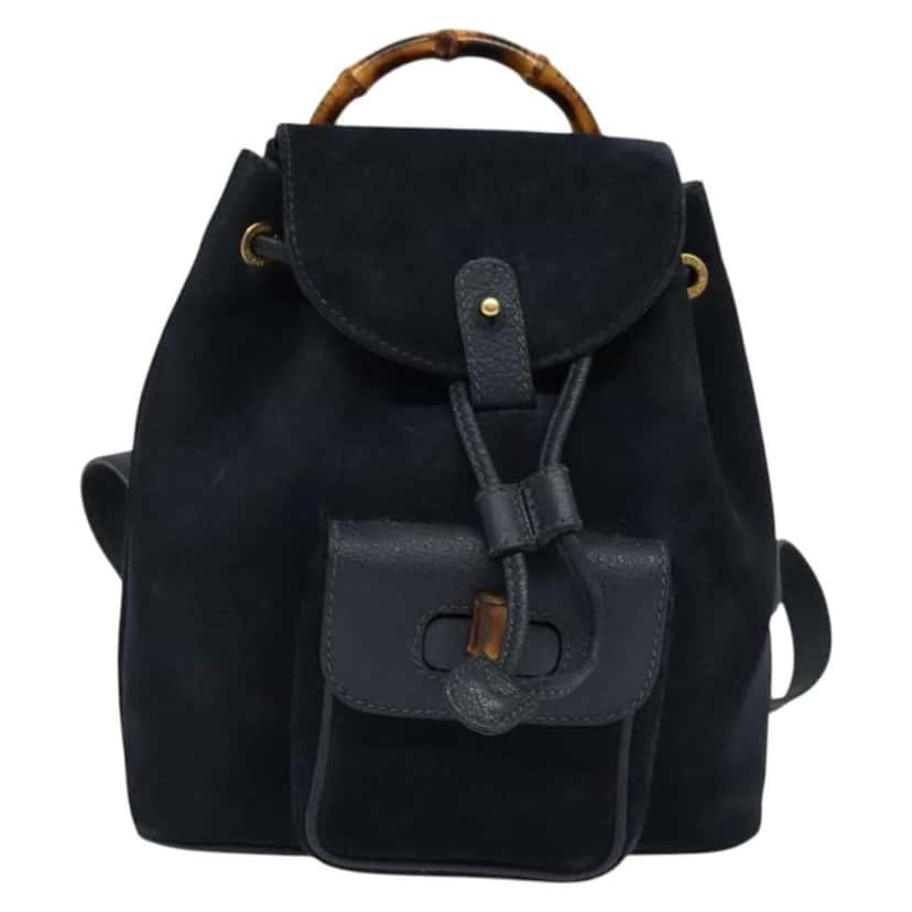 Gucci Gucci bamboo backpack Navy Suede Good condition - Front View