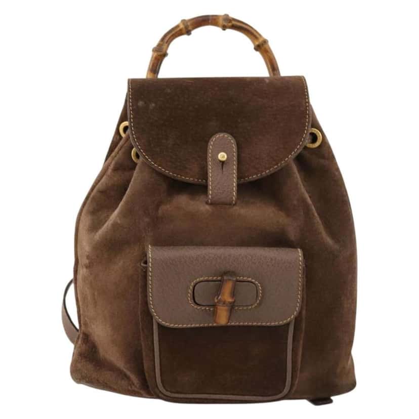 Gucci Gucci bamboo backpack Brown Suede Good condition - Front View