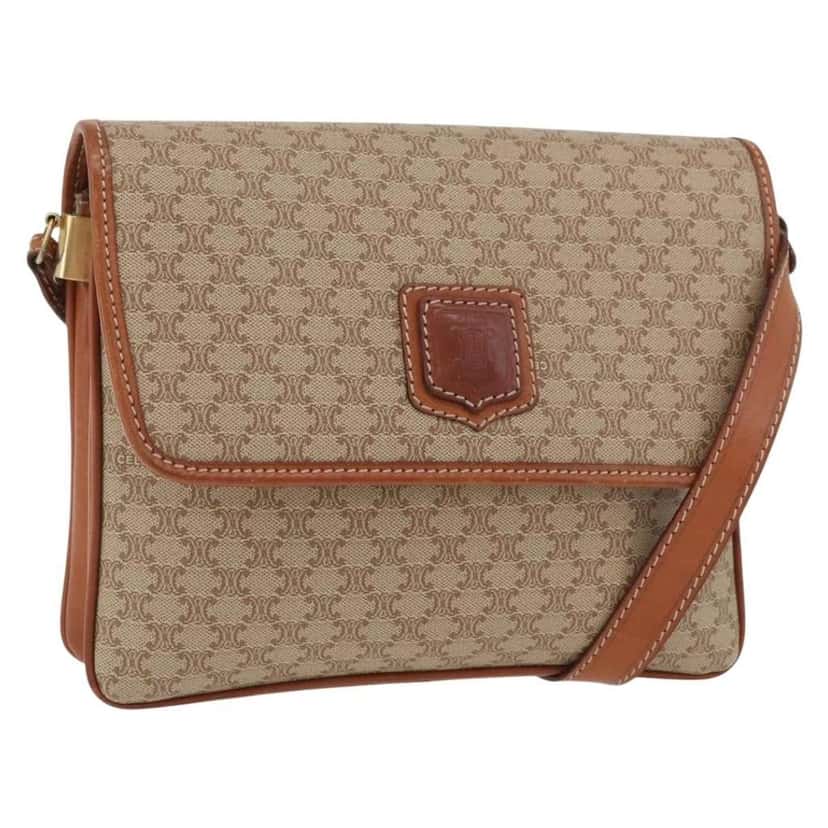 Celine Vintage Macadam Shoulder Bag Beige Canvas Good condition - Front View