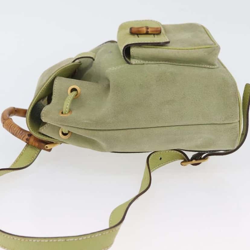 Gucci Gucci bamboo backpack Green Suede Good condition - Model View