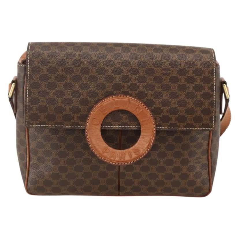 Celine Vintage Macadam Circle Logo Shoulder Bag Brown Canvas Good condition - Front View