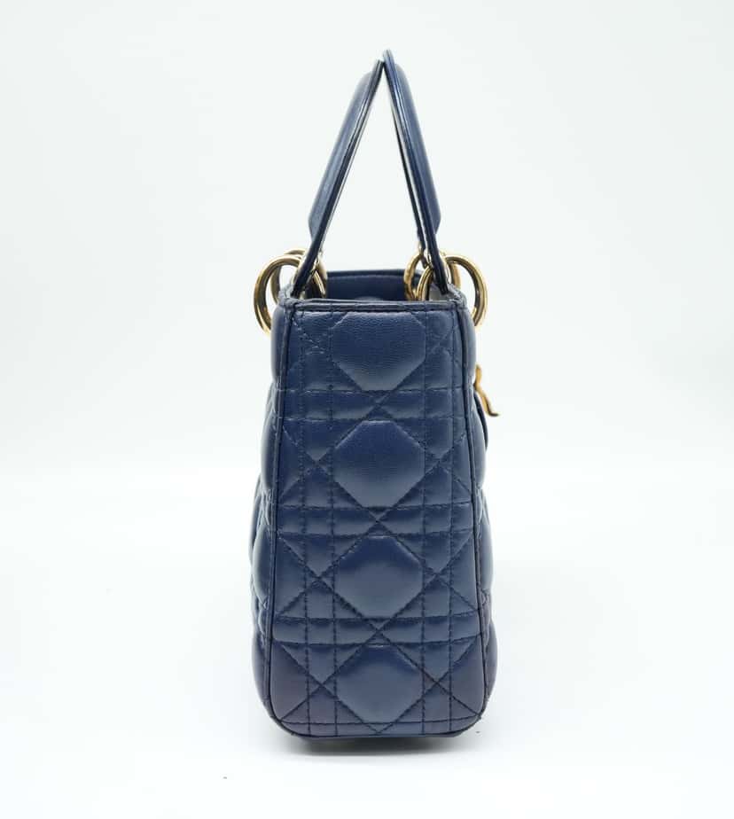 Christian Dior Navy Blue Color Small Lady Dior Lambskin Leather Satchel Bag Blue Good condition - Model View