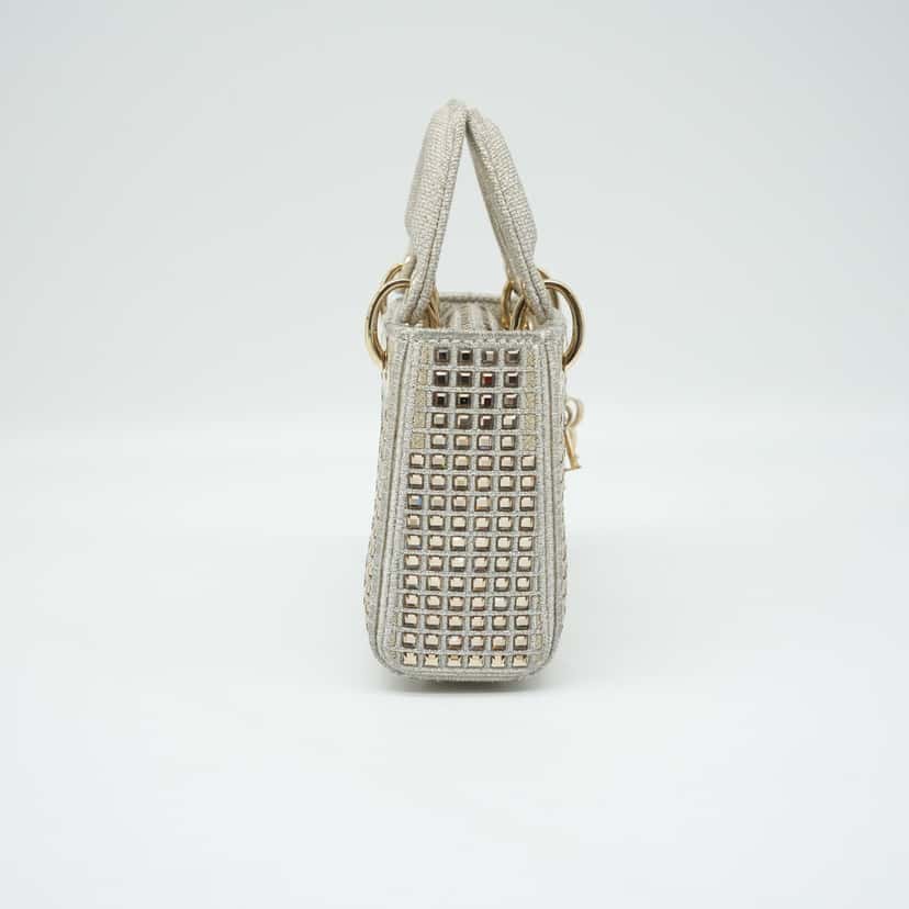 Dior Lady Dior Micro Shiny Handbag Beige Canvas Good condition - Model View