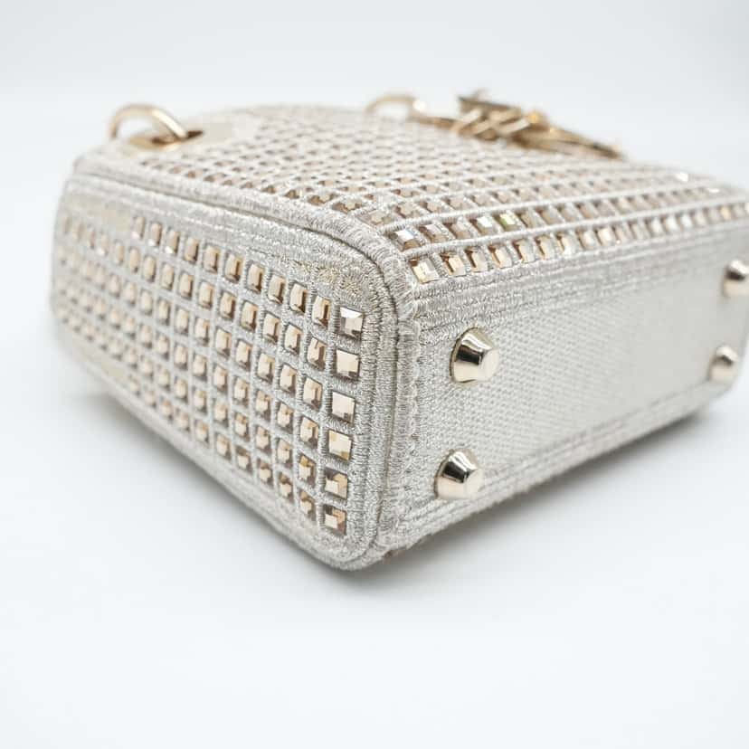 Dior Lady Dior Micro Shiny Handbag Beige Canvas Good condition - Box View