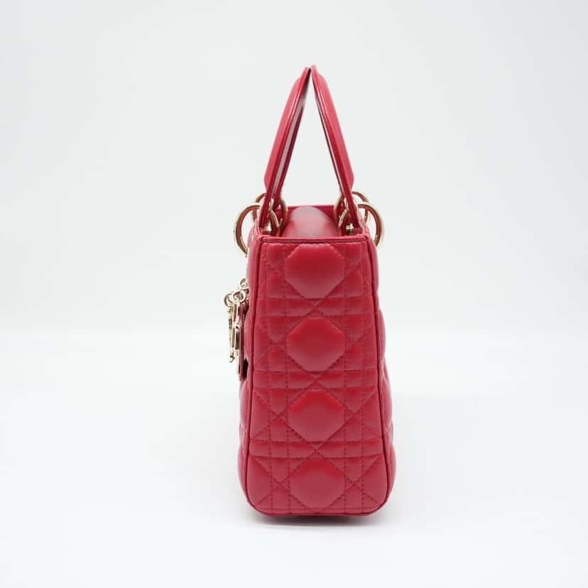 Christian Dior Christian Dior Red Color Small Lady Dior Lambskin Leather Satchel Bag Red Very good condition - Back View