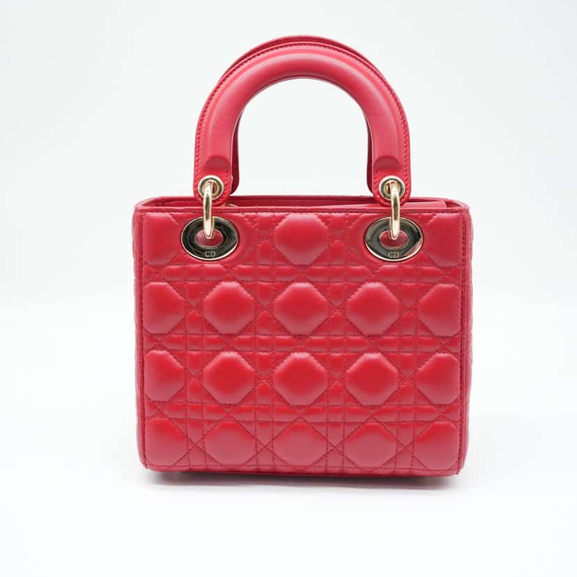 Christian Dior Christian Dior Red Color Small Lady Dior Lambskin Leather Satchel Bag Red Very good condition - Inside View