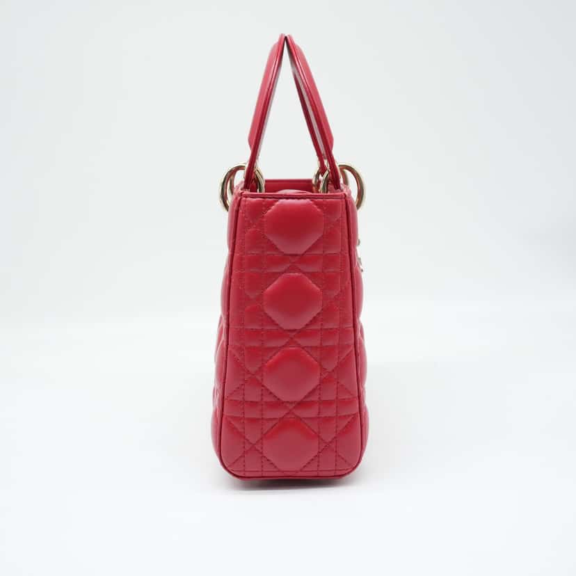 Christian Dior Christian Dior Red Color Small Lady Dior Lambskin Leather Satchel Bag Red Very good condition - Model View