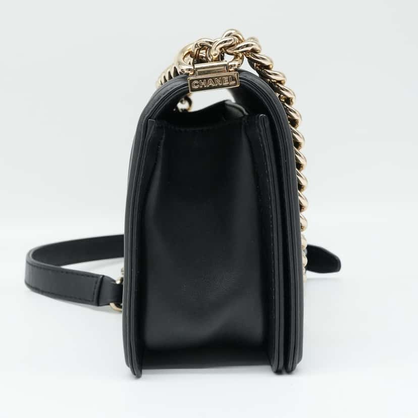 Chanel Boy Bag Black Medium tricolor Black Leather Fair condition - Box View