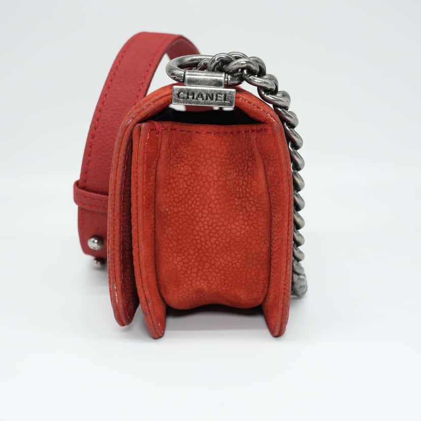 Chanel Red Le Boy Mini Canvas Shoulder Bag Red Canvas Fair condition - Back View