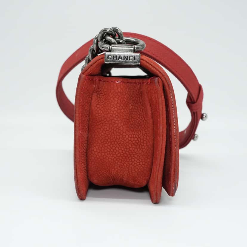 Chanel Red Le Boy Mini Canvas Shoulder Bag Red Canvas Fair condition - Model View