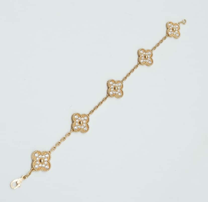 Van Cleef & Arpels  Vintage Alhambra bracelet, 5 motifs with Diamonds Gold Gold Good condition - Inside View