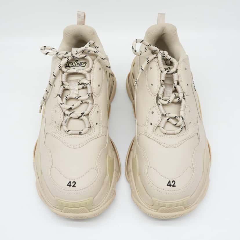 Balenciaga Cream Faux Leather Triple S Sneakers Size 42 Beige Good condition - Back View