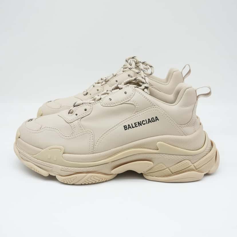 Balenciaga Cream Faux Leather Triple S Sneakers Size 42 Beige Good condition - Model View