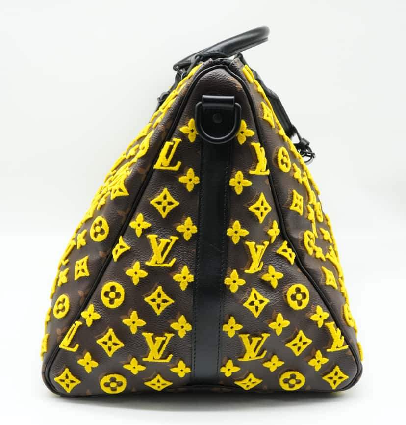 Louis Vuitton Keepall 50 Triangle Yellow Noire Monogram Tuffetage Duffle Bag M45069 MultiColor Good condition - Back View