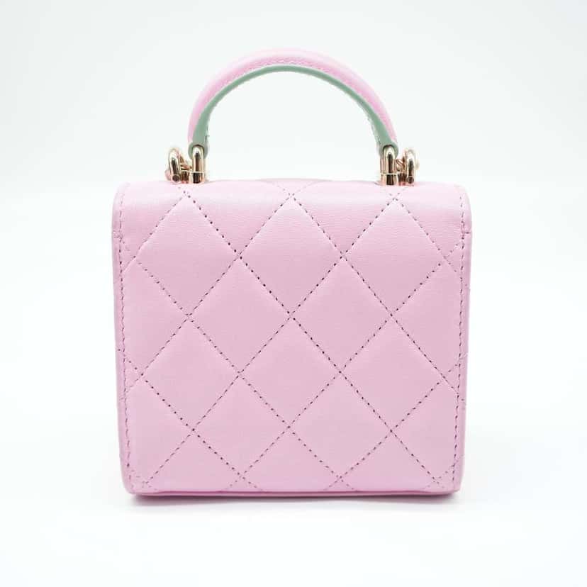 Chanel Pink & Green Lambskin Mini Matresse Top Handle Bag with Gold Hardware Pink Leather Good condition - Inside View
