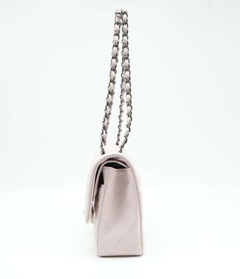 Chanel Classic Medium Flap Nude Caviar Leather Bag with Ruthenium Hardware Size 25 Beige Leather Good condition - Back View