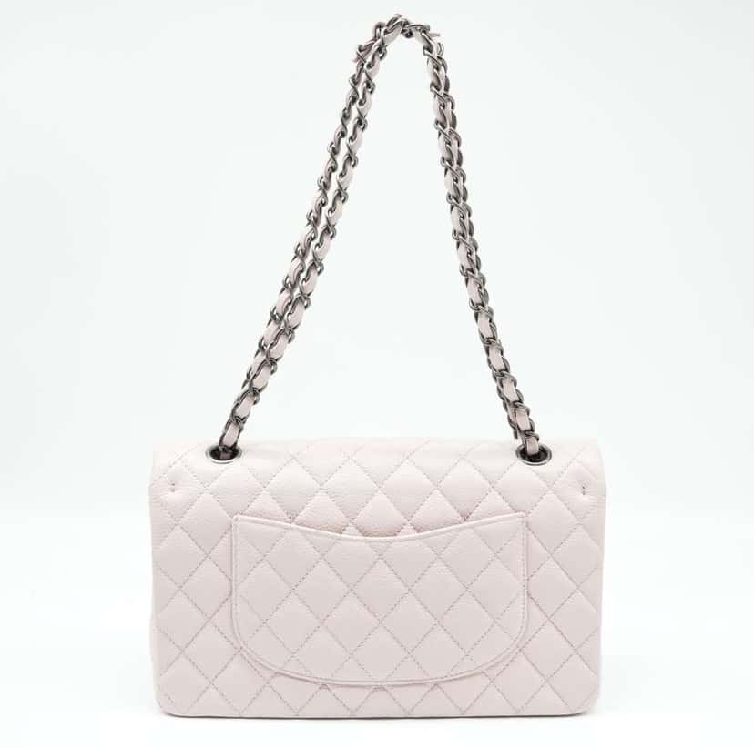 Chanel Classic Medium Flap Nude Caviar Leather Bag with Ruthenium Hardware Size 25 Beige Leather Good condition - Inside View