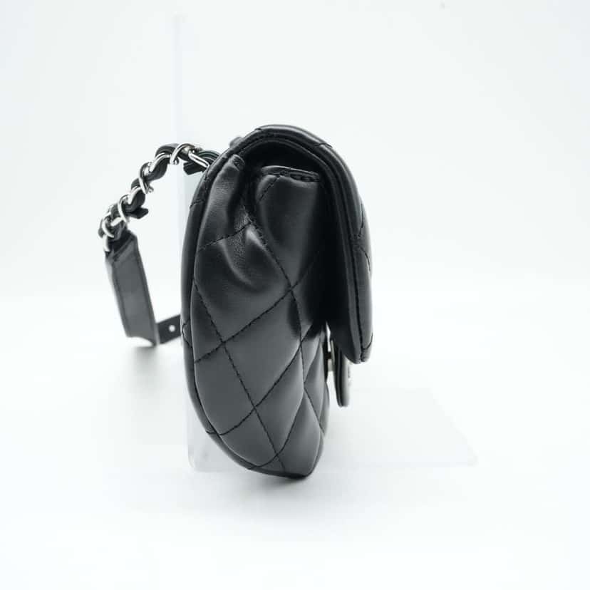 Chanel CC Uniform Flap Belt Bag Calfskin Quilted Black Black Leather Good condition - Back View