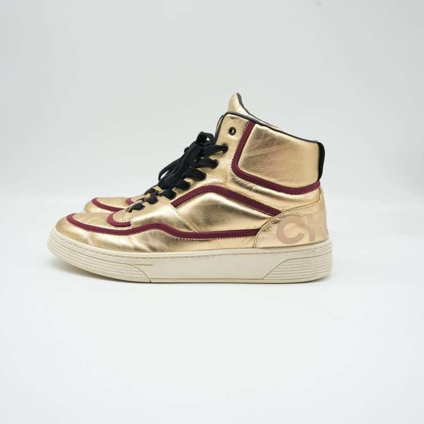 Chanel Ankle Strap Leather Trainers Gold Size 41 Gold Leather Good condition - Box View