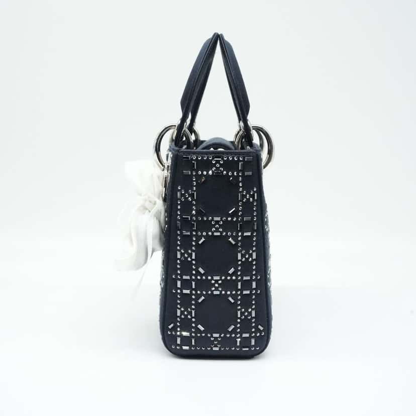 Dior Mini Lady Dior Bag Black Strass Cannage Satin M0500PRTC_M911 Black Leather Good condition - Back View
