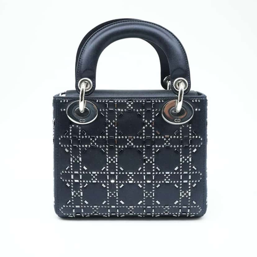 Dior Mini Lady Dior Bag Black Strass Cannage Satin M0500PRTC_M911 Black Leather Good condition - Inside View