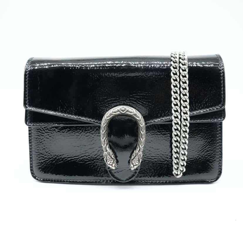 Gucci Super Mini Dionysus Bag in Patent Leather Black Black Fair condition - Back View