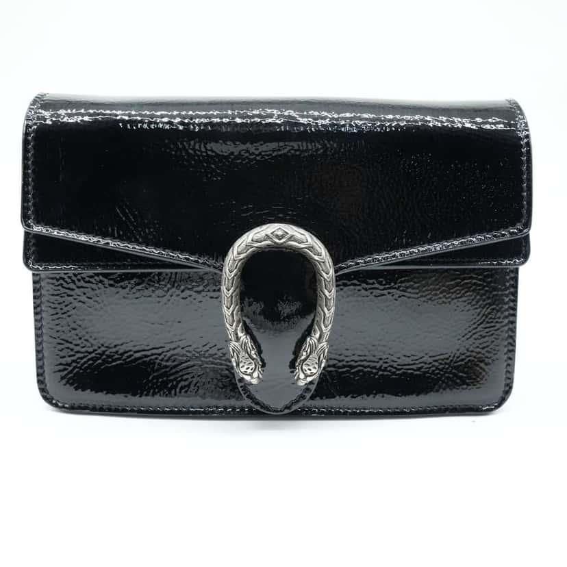 Gucci Super Mini Dionysus Bag in Patent Leather Black Black Fair condition - Inside View