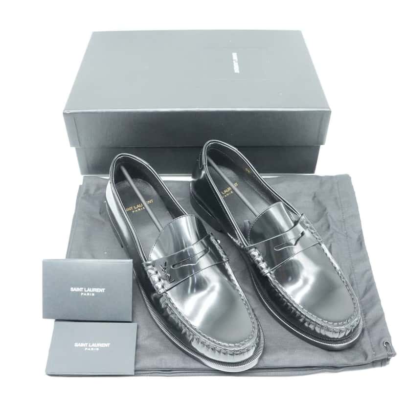 Saint Laurent Penny Loafers Black Leather Size 39.5 Black Leather Good condition - Front View