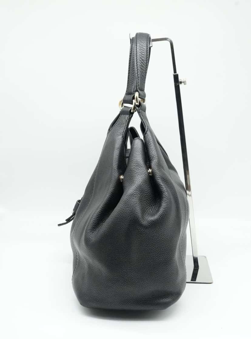 Gucci Black Pebbled Calfskin Leather Greenwich Medium Shoulder Bag Black Fair condition - Back View
