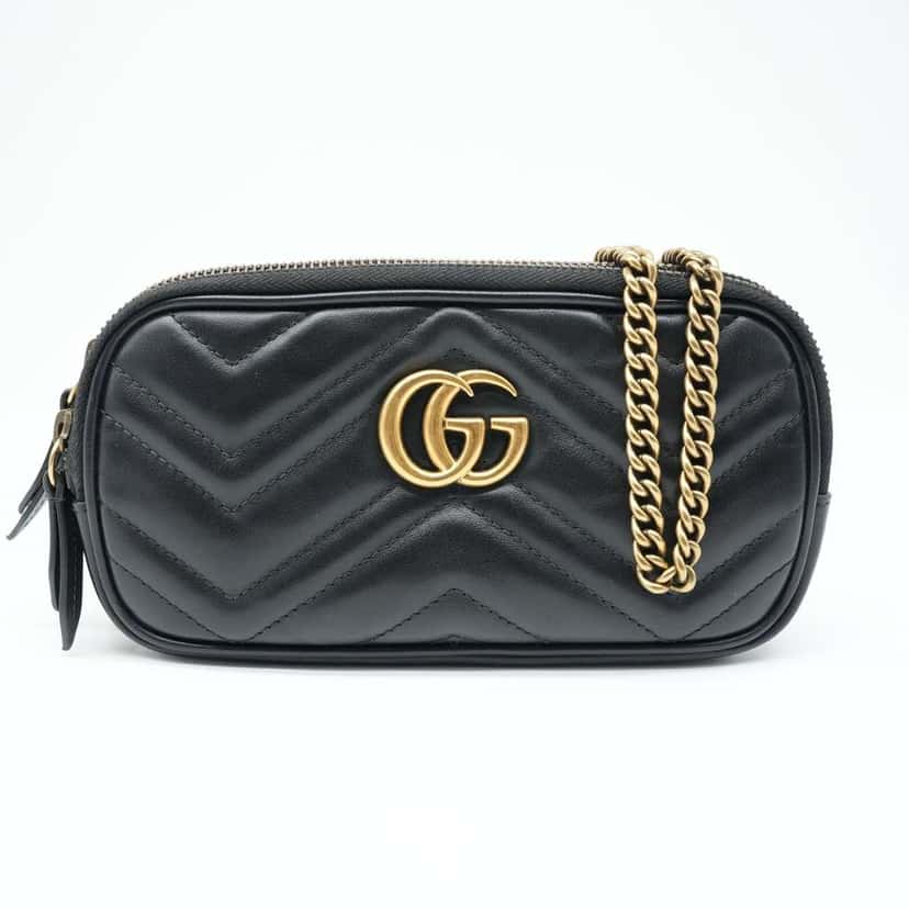 Gucci GG Marmont Triple Zip Bag Black Leather Fair condition - Front View