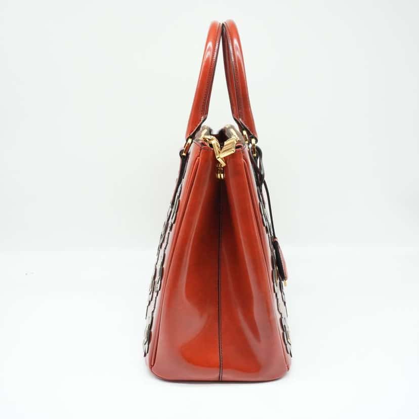 Prada Galleria Saffiano Vernic Pattent Leather Bag Orange Fair condition - Back View