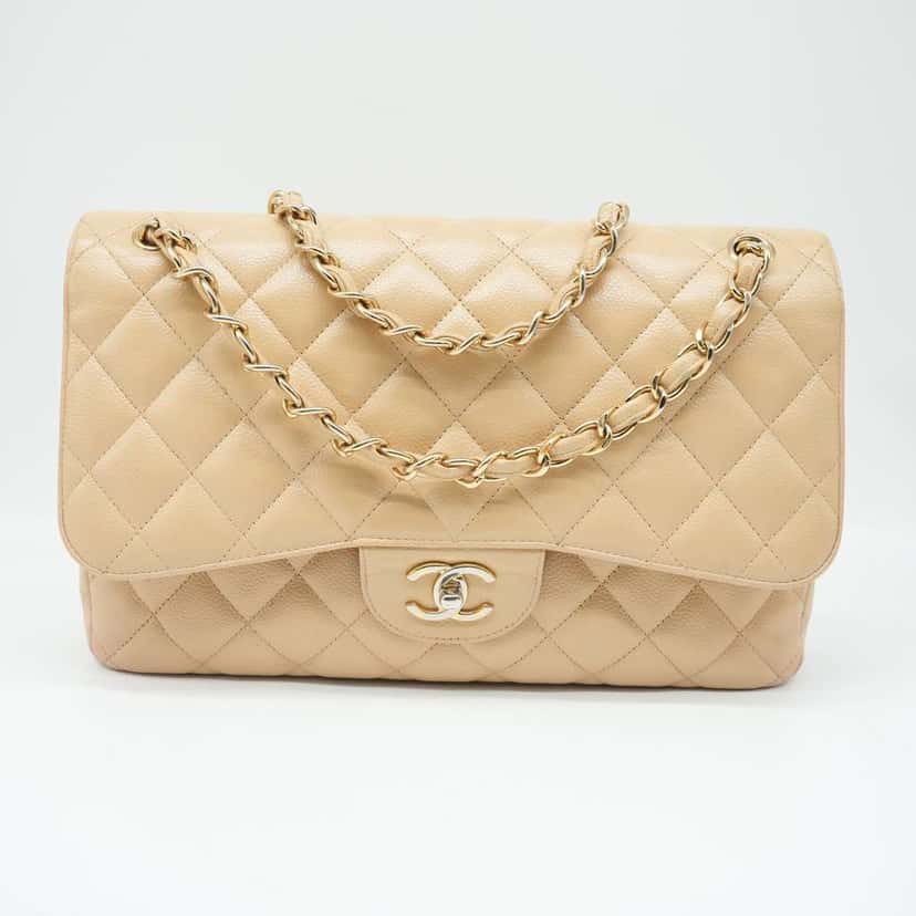 Chanel Classic Jumbo Caviar Leather Beige Gold Hardware Beige Good condition - Back View