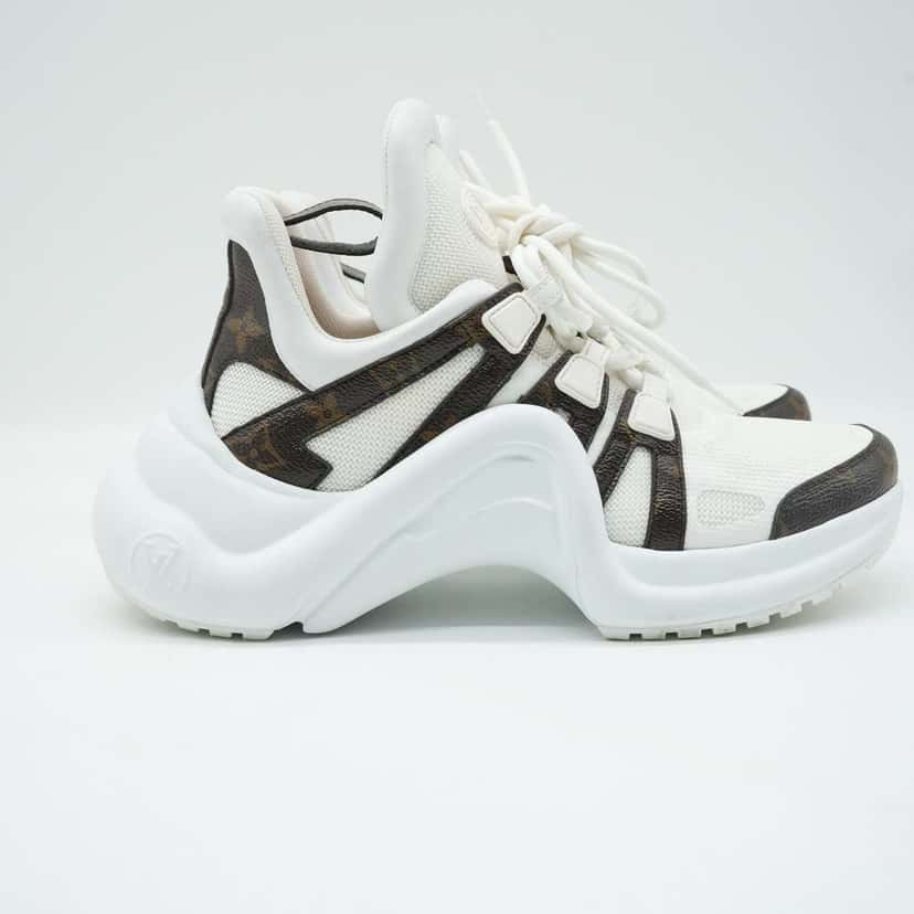 Louis Vuitton Lv Archlight Sneakers White/Brown Monogram Canvas Mesh & Leather Size 38 White Canvas Fair condition - Model View
