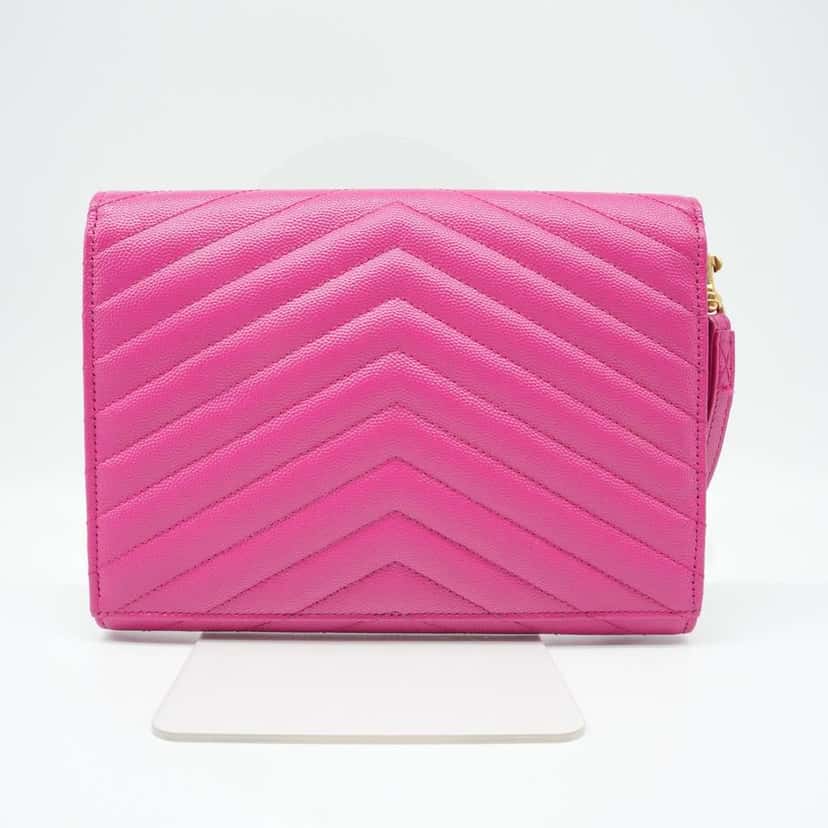 Saint Laurent Grain De Poudre Matelasse Chevron Monogram Envelope Clutch Fuxia Couture Pink Good condition - Inside View