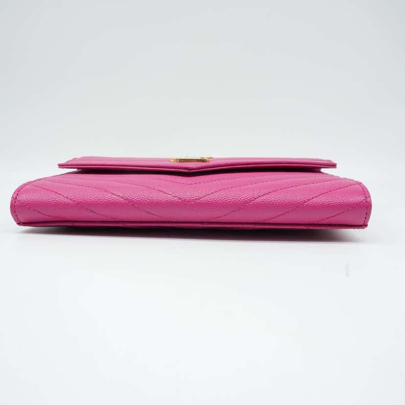 Saint Laurent Grain De Poudre Matelasse Chevron Monogram Envelope Clutch Fuxia Couture Pink Good condition - Box View