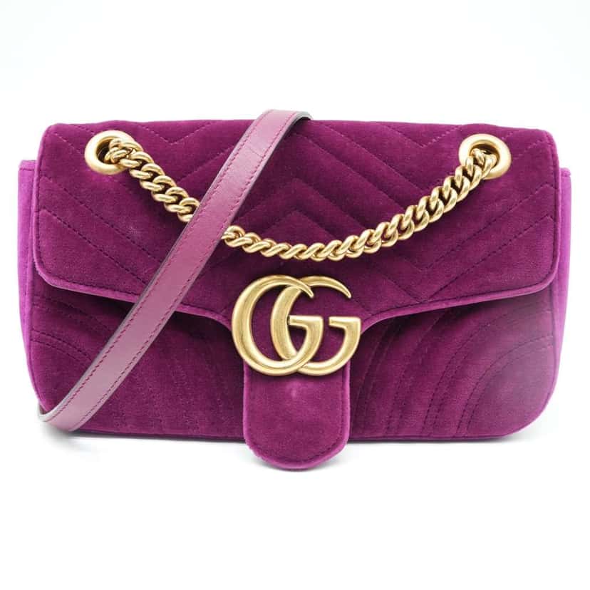 Gucci GG Marmont Shoulder Bag Matelasse Velvet Purple Velvet Fair condition - Back View
