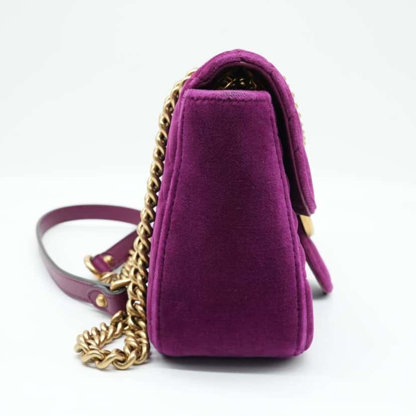 Gucci GG Marmont Shoulder Bag Matelasse Velvet Purple Velvet Fair condition - Model View
