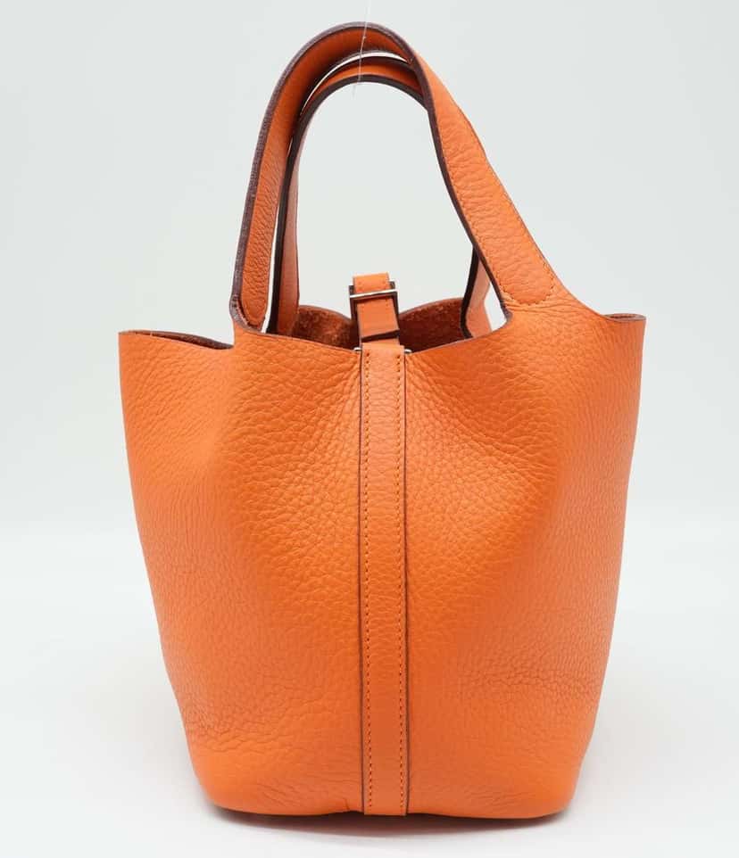 Hermès Clemence Leather Orange Poppy Picotin Lock PM tote bag Orange Good condition - Back View