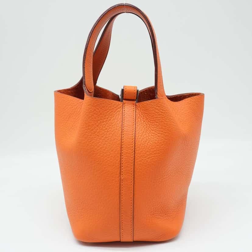 Hermès Clemence Leather Orange Poppy Picotin Lock PM tote bag Orange Good condition - Model View