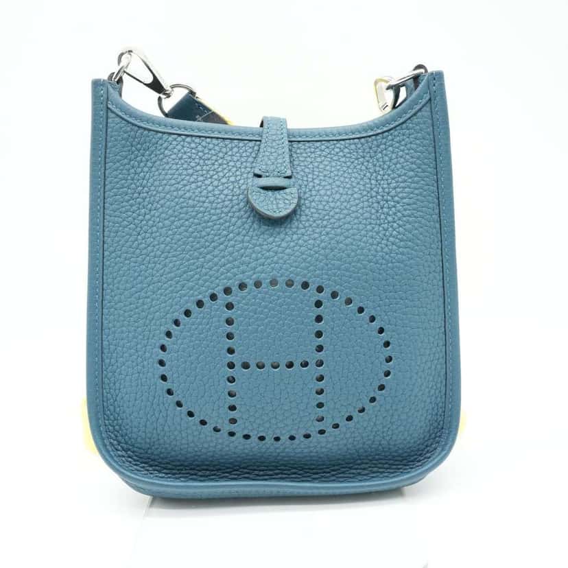 Hermès Evelyne III TPM Clemence Corvert Silver HW Yellow shoulder Green Leather Good condition - Back View