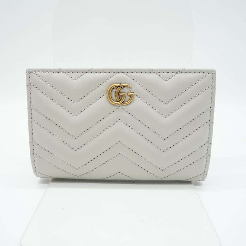 Gucci GG Marmont Matelassé Wallet Grey Grey Leather Good condition - Back View
