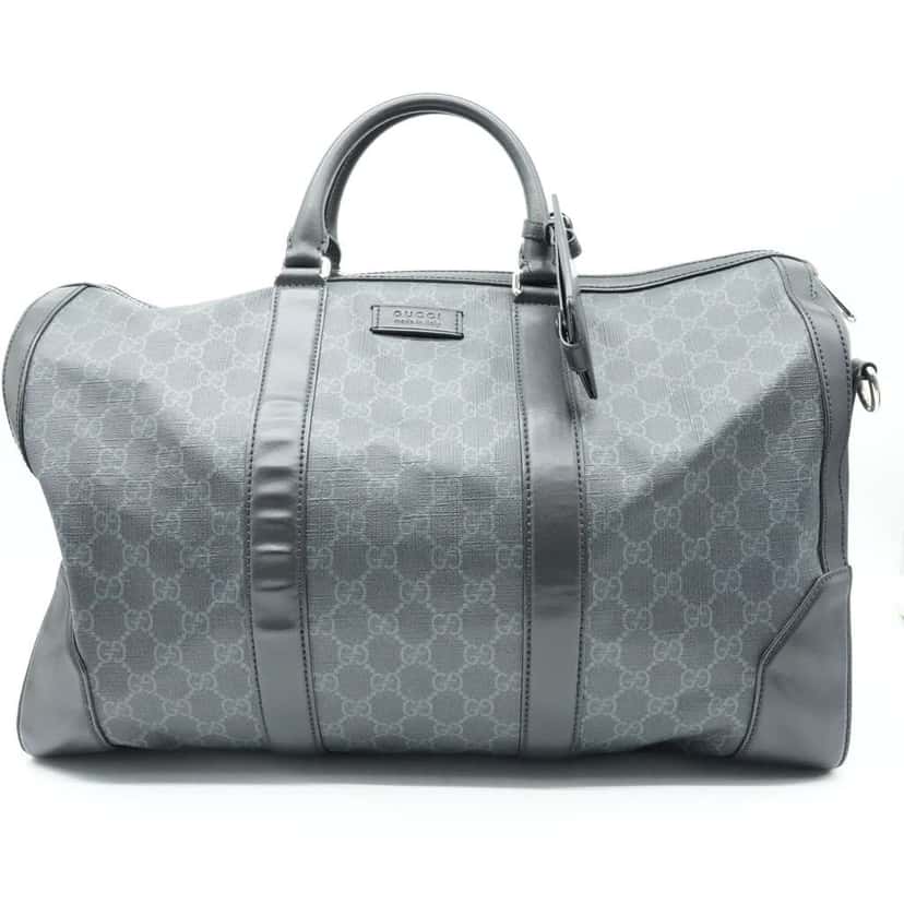 Gucci Black GG Supreme Canvas and Leather Large Carry On Duffel Bag Black Canvas Good condition - Front View