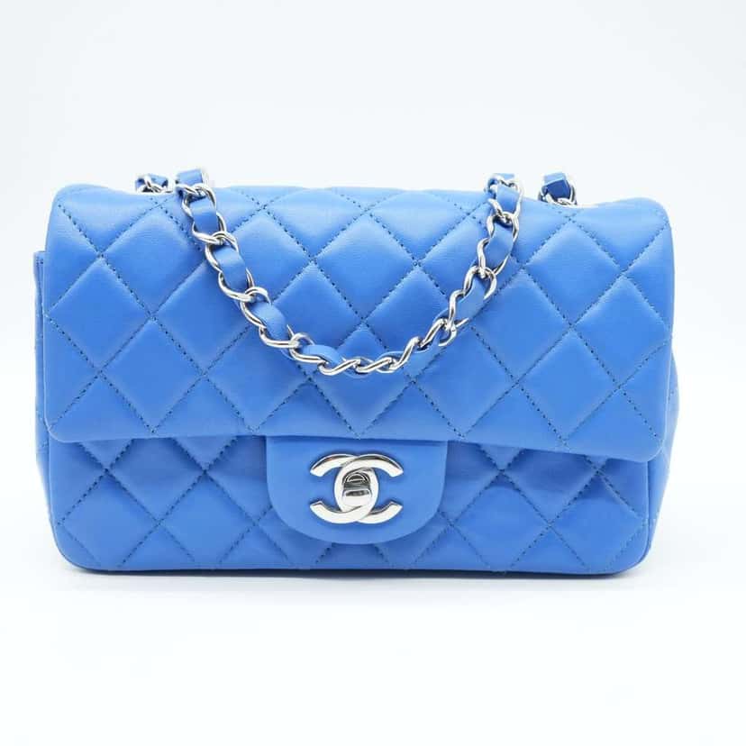 Chanel Mini Metalasse Classic Rectangular Flap Bag Blue Lambskin Bag Blue Very good condition - Back View