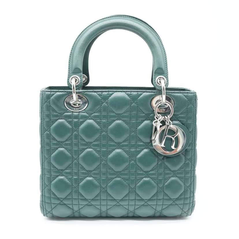 Dior Lady Dior Bag Medium Cannage Lambskin Leather Green Green Good condition - Back View