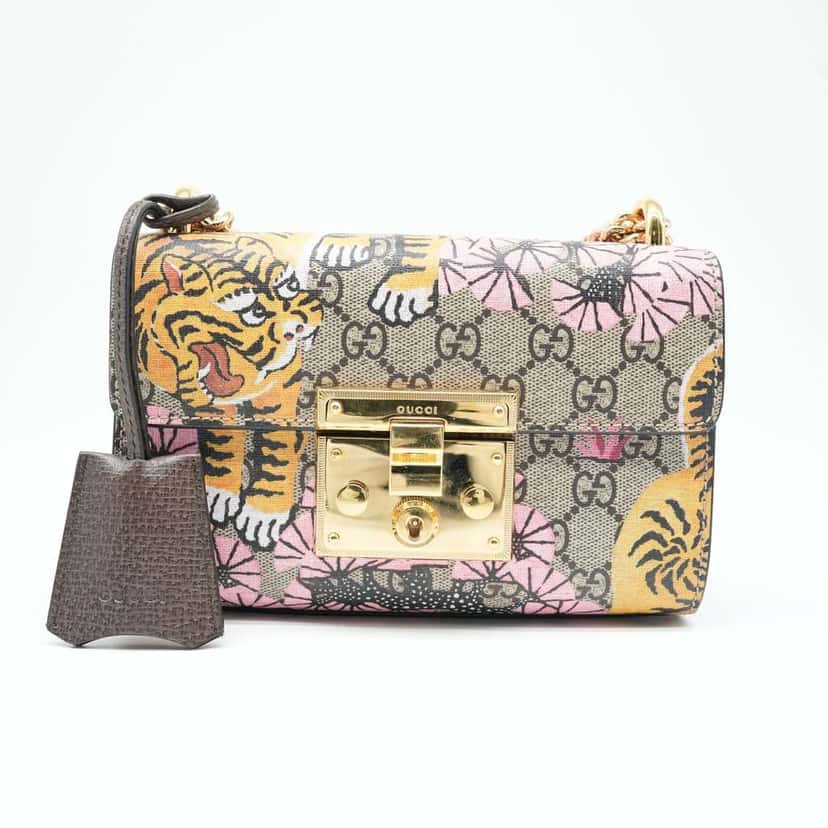 Gucci Multicolor GG supreme Padlock Bengal Print GG Coated Canvas Small Shoulder Bag MultiColor Canvas Good condition - Back View